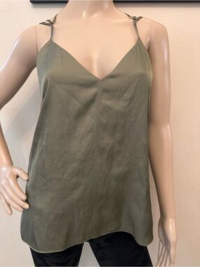 Barbara Bui Olive Green V-Neck Silk Cami Paris
